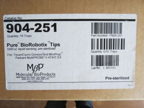Molecular bioproducts mbp biorobotix 1000ul pipet tips 10 trays 904-251 for sale