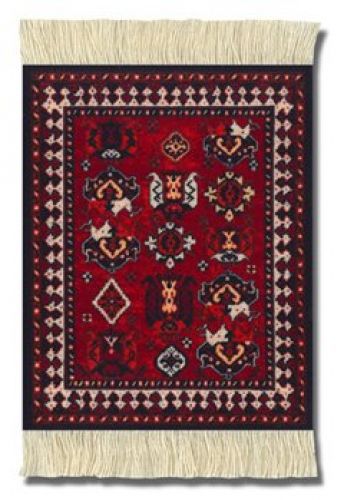 Lextra DeYoung Early Turkmen CoasterRug, 5.5 x 3.5 Inches, Red, Navy and White,