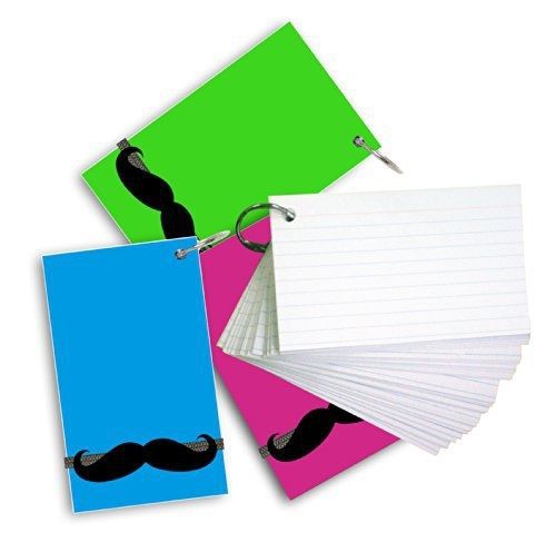 Redi-Tag Mustache Study Cards, 3 x 5 Inches, Ruled, 3 Pack, 75 Cards Each, Neon