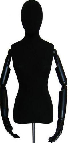 MN-602 BLACK VELVET Ladies Egghead Dress Form with Articulate Arms