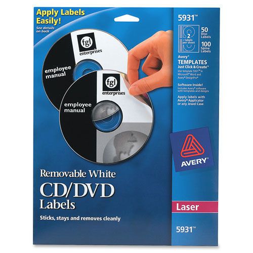 CD Labels, Laser Matte, Removable, 50/PK, White AVE5931
