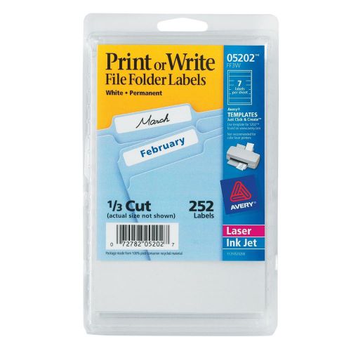 Avery File Folder Labels Laser and Inkjet Printers 1/3 Cut White Pack of 252 ...