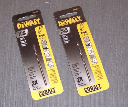 2 ea. DEWALT DW1207 7/64&#034; Cobalt Split Point Twist Drill Bits