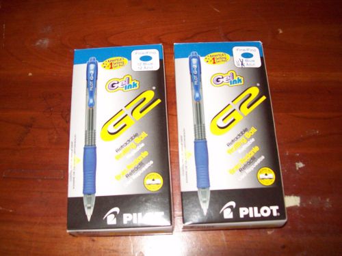 PILOT G2 RETRACTABLE GEL ROLLING BALL REFILLABLE FINE BLUE PENS 2 BOXES 1 12 CT