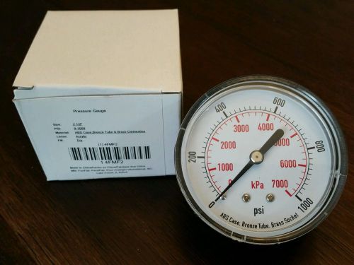 New in box 1000 PSI Pressure Guage, 1/4&#034; NPT, 2-1/2&#034; Face, Dry Fill, Back Mount