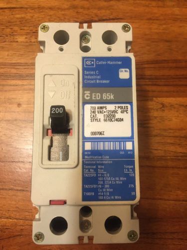 CUTLER HAMMER ED 65K 200 AMP 2 POLE CIRCUIT BREAKER CAT# ED2200 SERIES C NWOB