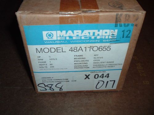 Marathon Electric Motor Model 48A110655, 1/4 hp,1075 rpm 230 New Old Stock NOS
