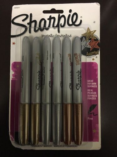 6 Pack Assorted Colors Sharpie Metallic Marker Paint Two Gold Silver AND Bronze