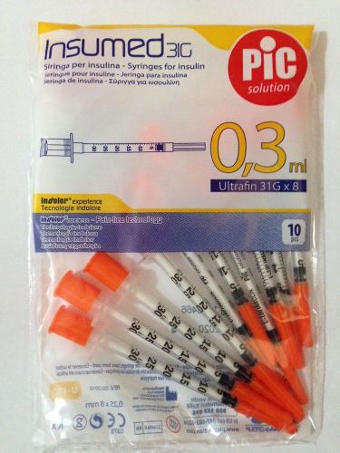 New PIC Package of 30 Disposable Syringes 0.3ml 31G X 8mm - Free Shipping