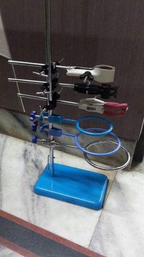 Laboratory stand 8&#034; x 5&#034; retort rings 3 clamps 3 boss heads 3 for sale