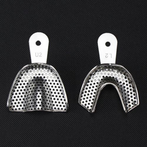 Airgoesin 2pcs Dental Full Stainless Steel Impression Tray Perforated NEW