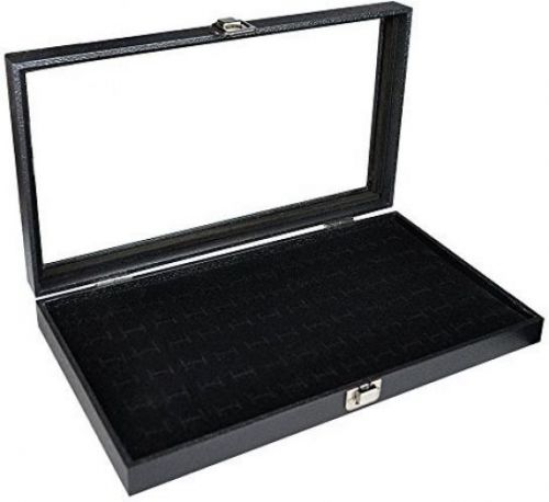 Glass Top Black Cufflinks Jewelry Showcase Storage Organizer Display Case Box
