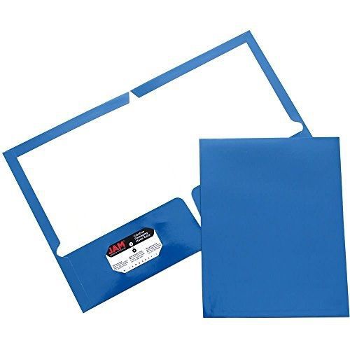 Jam paper? two pocket glossy presentation folders - blue - pack of 6 folders for sale
