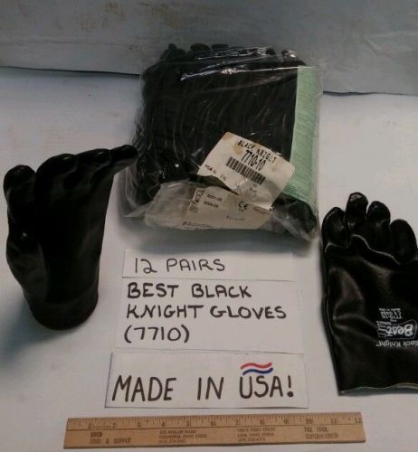 12 PAIRS- BEST BLACK KNIGHT USA MADE PVC-COATED GLOVES (7710)- SIZE 10 LARGE