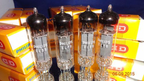 Mullard EL86 4 pcs NOS 1 quad NIB with Philips box and logo Bxxx codes on glass