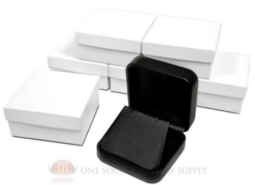 6 Piece Black Leather Earring Jewelry Gift Box 2 3/4&#034; x 2 3/4&#034; x 1 1/8&#034;