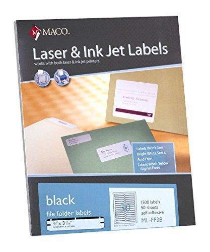 Maco MACO Laser/Ink Jet Black File Folder Labels, 2/3 x 3-7/16 Inches, 30 Per
