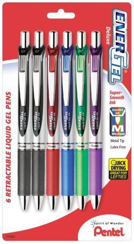 Pentel EnerGel Deluxe RTX Gel Ink Pens, 0.7 Millimeter Metal Tip, Assorted 6