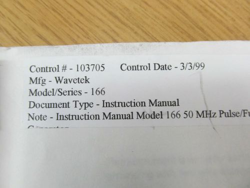 Wavetek 166 50 MHz Pulse/ Function Generator Instruction Manual  Rev 2/85 (copy)