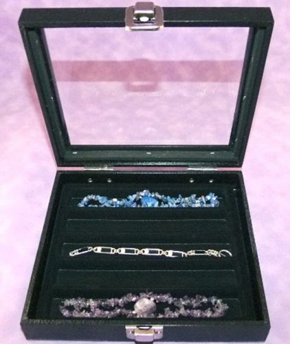 NECKLACE/BRACELET GLASS TOP JEWELRY DISPLAY CASE BLK