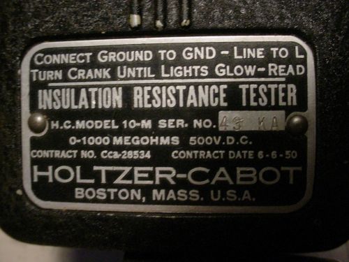 Holtzer-Cabot # 10M insulation resistance tester/meggar