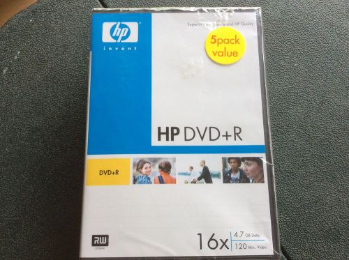 HP  DVDR 16x 4.7GB 120 Minute Video Discs 5 Pack Still SEALED