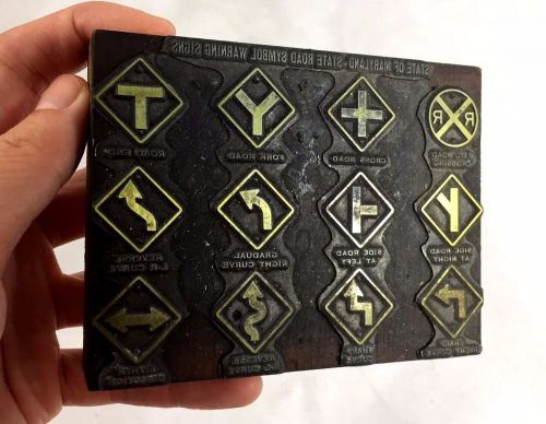 Letterpress Printer Block Printing Plate Maryland State Road Symbol Warning Sign