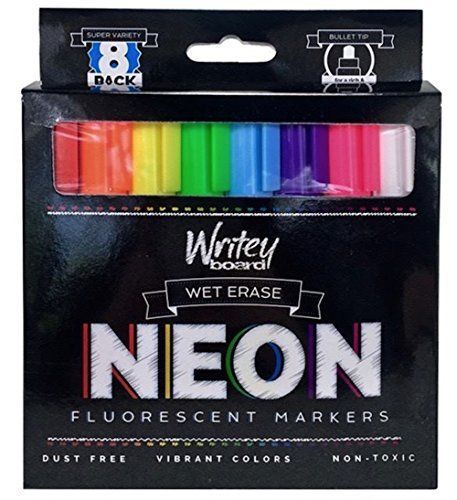 WhiteyBoards Writeyboard Neon Low Odor Premium Wet Erase Markers Eco-Friendly, 8