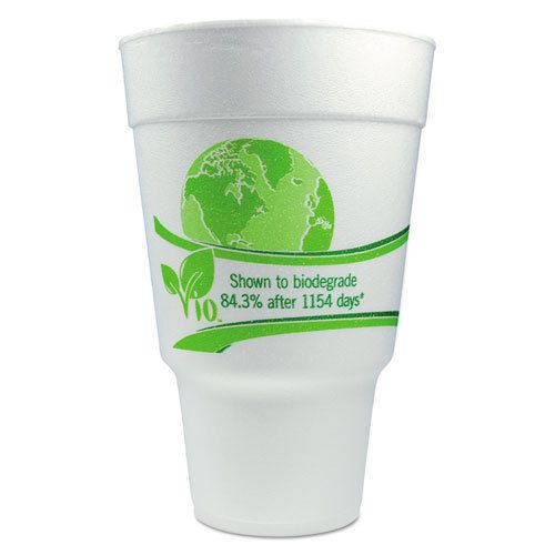 &#034;vio biodegradable cups, foam, 32 oz, white/green&#034; for sale