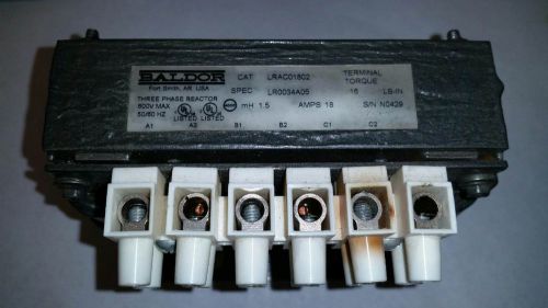 USED BALDOR REACTOR LRAC01802 3 PHASE 600V 18 AMPS 1.5 MH SOME DISCOLORATION