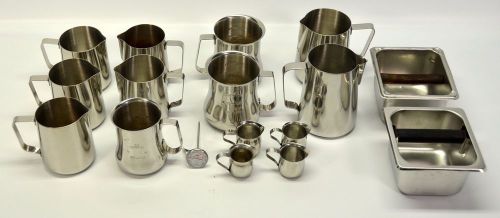 Lot Stainless Steel Espresso Coffee Barista Milk Pitchers Dump Boxes Accessories