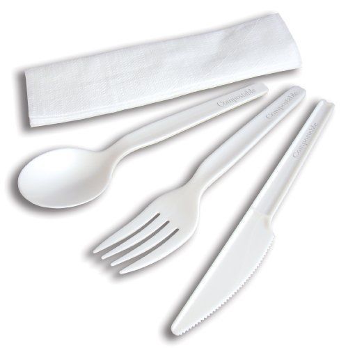 Jaya 100% compostable cpla cutlery kit with napkin, 250-count case for sale