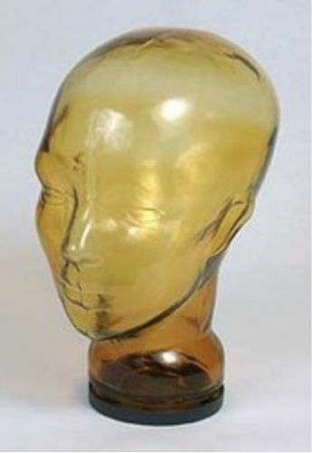 Brand New AMBER GLASS MANNEQUIN MAN Head with Plastic Lid for Base ~ for Hats