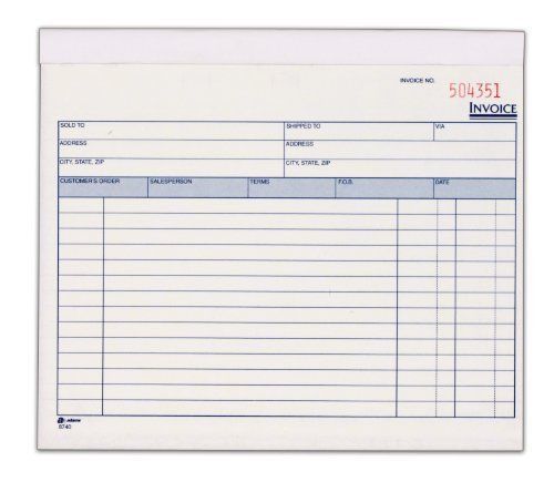 Adams spiral invoice book, 8 1/2 x 7 1/4 inches, 2-part, carbonless,white/canary for sale