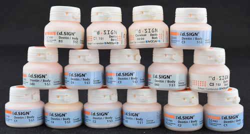 New lot of 15 ivoclar ips d.sign dentin/body a-d shades 20g dental lab porcelain for sale