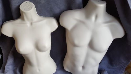 4 MANNEQUINS: 2 MALE &amp; 2 FEMALE TORSO FORMS / FLESH Hard Plastic w/ Hook