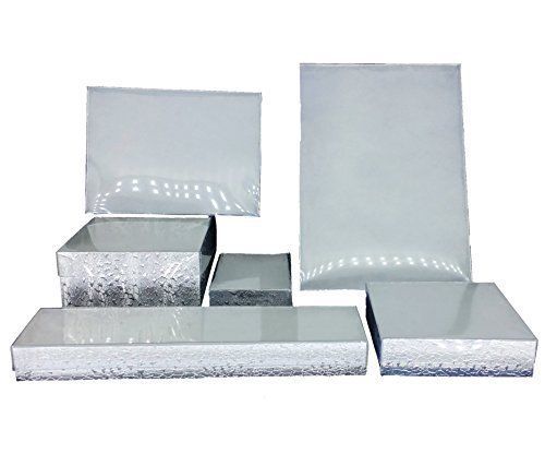 Silver foil with clear top cotton filled jewelry boxes 20, 5 3/8&#034; x 3 7/8&#034; x 1&#034;h for sale