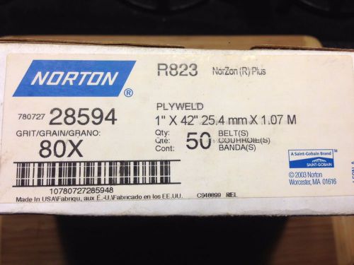 Norton NorZon Plus Belt 780727-28594 1&#034;x 42&#034; 80 Grit R823 Box of 50 New