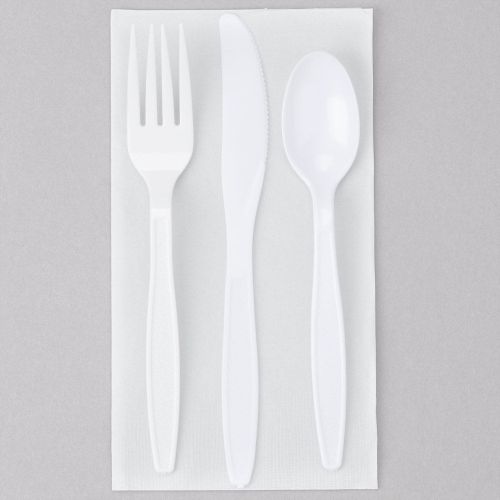 Heavy Weight Plastic Cutlery Pack with Knife, Fork, and Spoon - 500 / Case