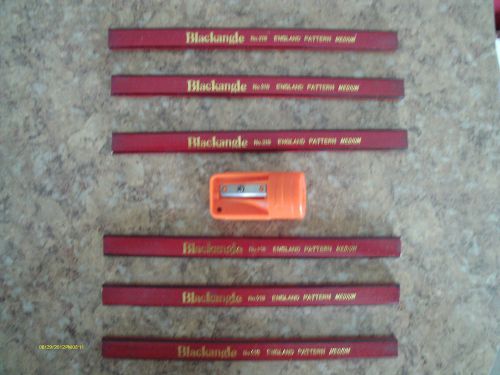 6 FLAT CARPENTER PENCIL &amp; orange SHARPENER ENGLAND PATTERN MEDIUM BLACKANGLE 218