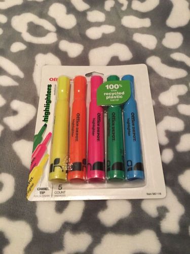 Office Depot Highlighters Chisel Tip 5 Count! NIP!