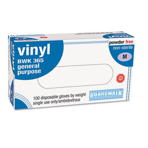 Exam Vinyl Gloves, Powder&amp;Latex-Free, 4 mils, Medium, Clear, 100/Box