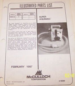 McCULLOCH SUPER AQUAMAC PUMP OEM ILLUSTRATED PARTS LIST