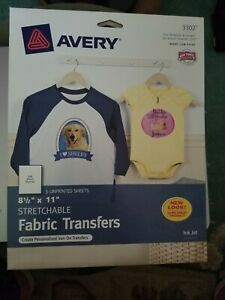 Avery 3302 8.5 x 11 Inkjet Printer Stretchable Fabric Transfers 3 Sheets