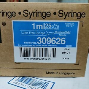 BD 309602 1mL Syringe Tuberculin Slip Tip Approx 100