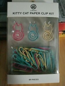 Kitty Cat Paper Clip Kit &amp; Standard Clips , 89 Pieces, U Brand, New