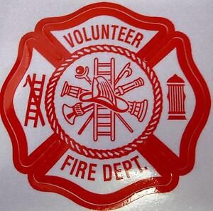 VOLUNTEER  FIRE DEPT  3&#034; 3M INSIDE WINDOW MOUNT RED WHITE DECAL STICKER