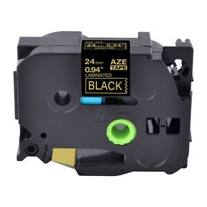 1PK Fits Brother P-Touch 0.94&#034; TZ-354 TZe-354 Gold on Black Label Tape 24mm