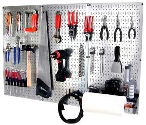 4 FT METAL PEGBOARD BASIC TOOL ORGANIZER KIT - METALLIC TOOLBOARD &amp; HOOKS