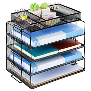 Coralov Letter Tray Organizer, 5 Tiers Stackable Letter Tray Office Desktop A4
